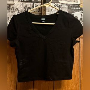 Black Crop Top With V Neck